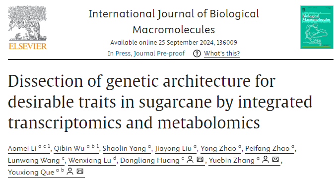 甘蔗所甘蔗分子育种团队在中科院一区TOP期刊发表研究论文