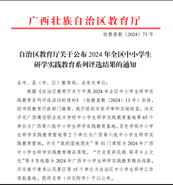 广西南亚所珍稀植物园获评为“广西第六批中小学生研学实践教育基地”